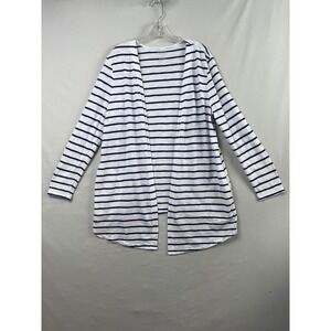 Chico's Cardigan Women 2 Large Blue White Striped Open Front Cotton Modal Slub